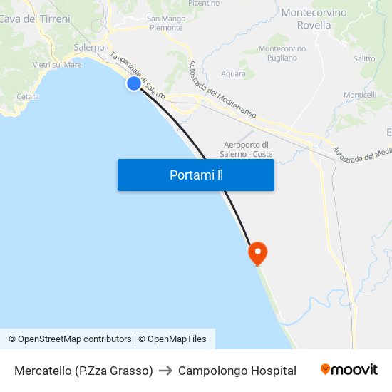 Mercatello (P.Zza Grasso) to Campolongo Hospital map