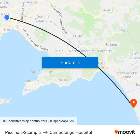 Piscinola-Scampia to Campolongo Hospital map