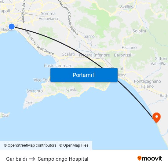 Garibaldi to Campolongo Hospital map