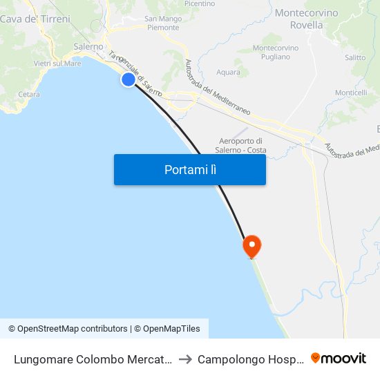 Lungomare Colombo Mercatello to Campolongo Hospital map