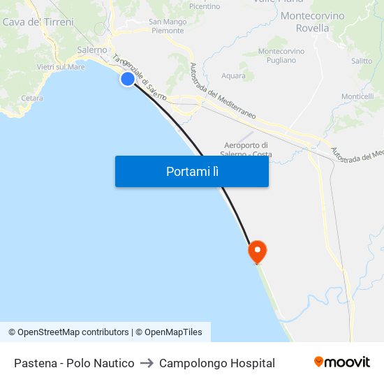 Pastena  - Polo Nautico to Campolongo Hospital map