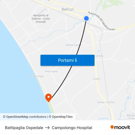 Battipaglia Ospedale to Campolongo Hospital map
