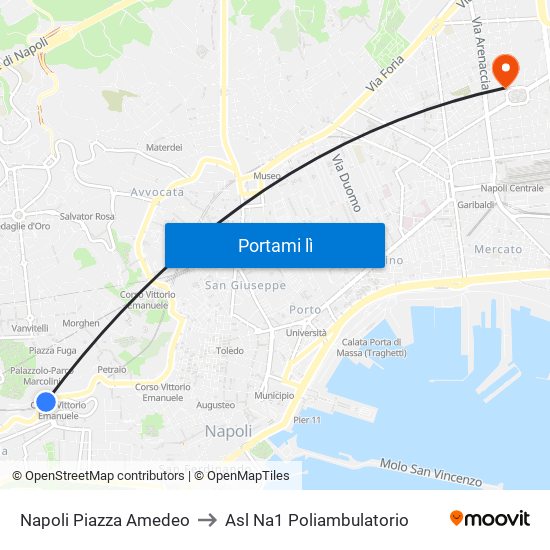 Napoli Piazza Amedeo to Asl Na1 Poliambulatorio map