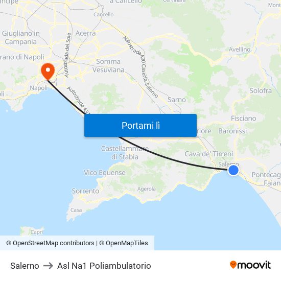 Salerno to Asl Na1 Poliambulatorio map