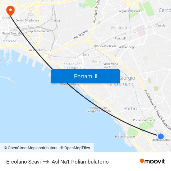 Ercolano Scavi to Asl Na1 Poliambulatorio map