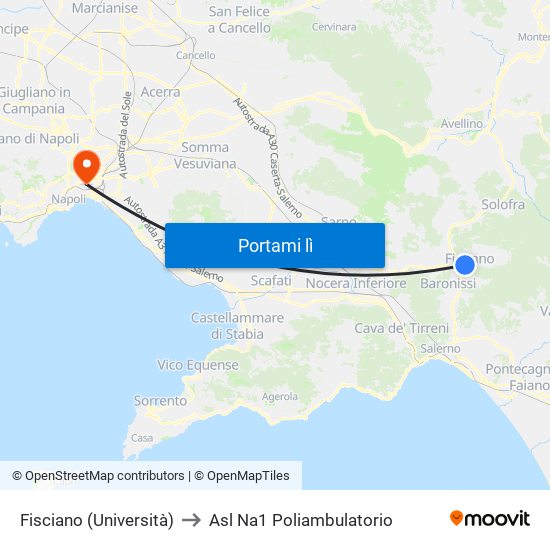 Fisciano (Università) to Asl Na1 Poliambulatorio map