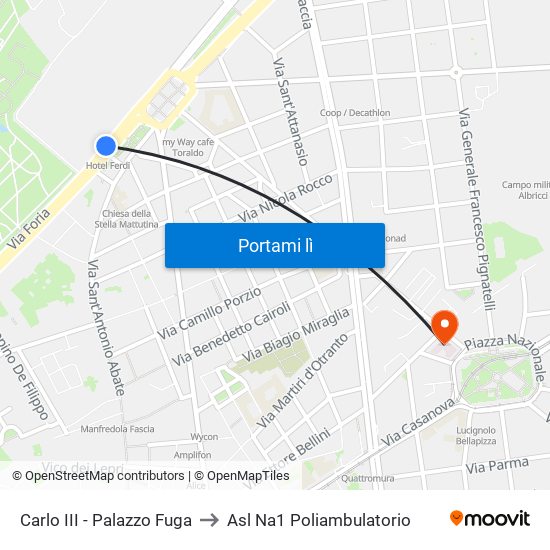 Carlo III - Palazzo Fuga to Asl Na1 Poliambulatorio map