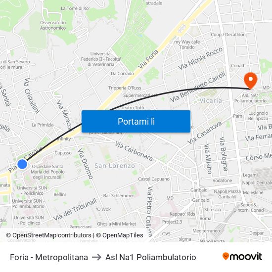 Foria - Metropolitana to Asl Na1 Poliambulatorio map