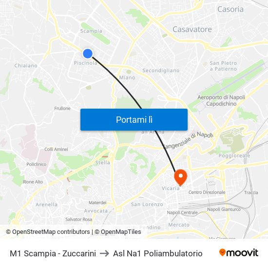 M1 Scampia - Zuccarini to Asl Na1 Poliambulatorio map