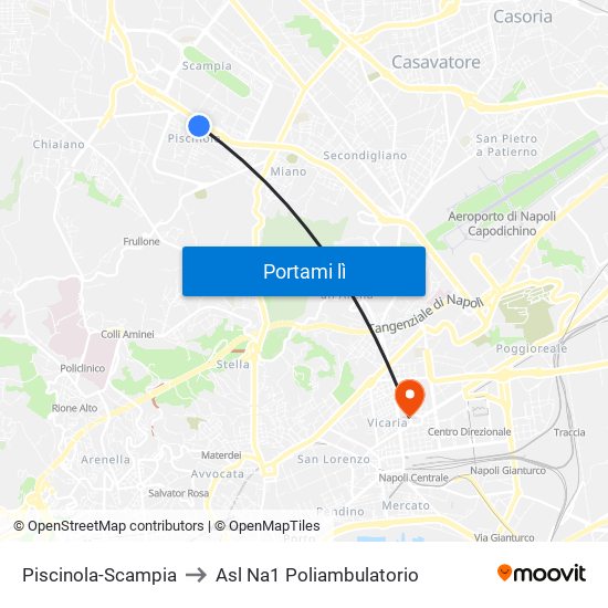 Piscinola-Scampia to Asl Na1 Poliambulatorio map
