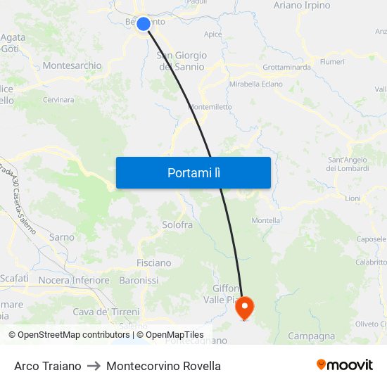 Arco Traiano to Montecorvino Rovella map