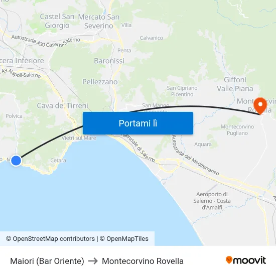 Maiori (Bar Oriente) to Montecorvino Rovella map