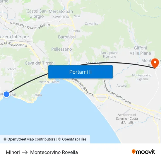 Minori to Montecorvino Rovella map