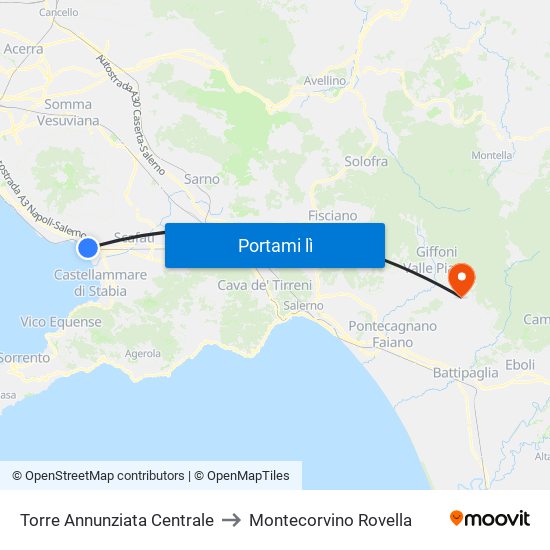 Torre Annunziata Centrale to Montecorvino Rovella map