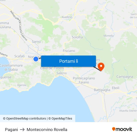 Pagani to Montecorvino Rovella map
