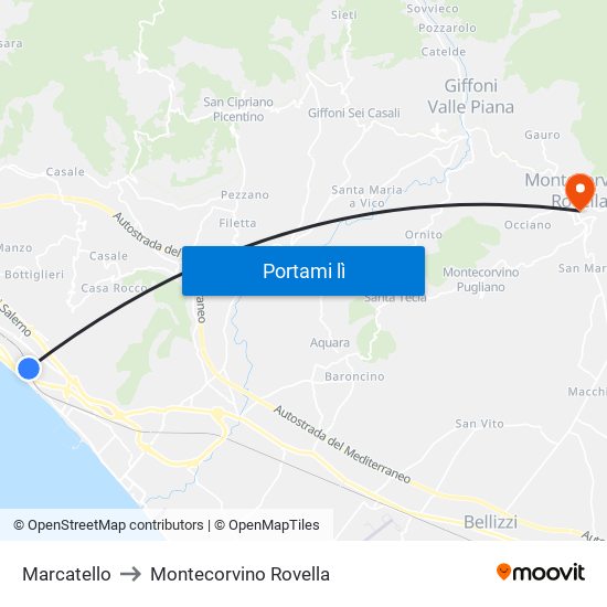 Marcatello to Montecorvino Rovella map