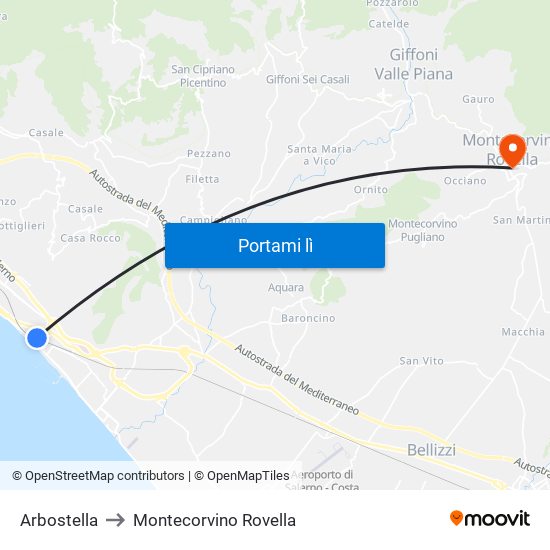 Arbostella to Montecorvino Rovella map