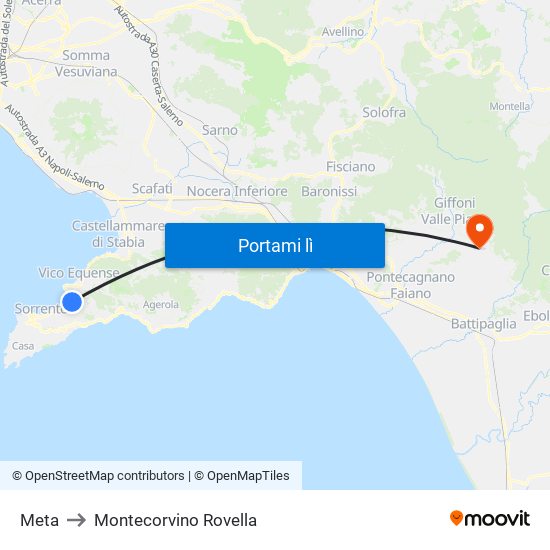 Meta to Montecorvino Rovella map