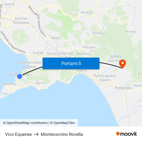 Vico Equense to Montecorvino Rovella map