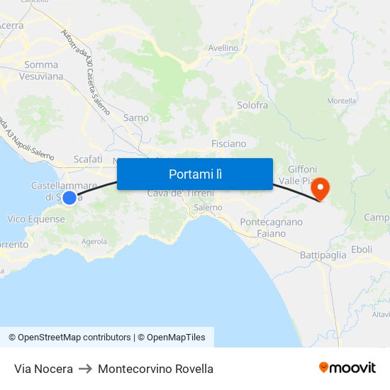 Via Nocera to Montecorvino Rovella map