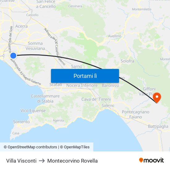 Villa Visconti to Montecorvino Rovella map