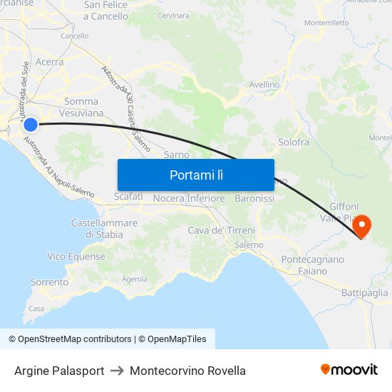 Argine Palasport to Montecorvino Rovella map