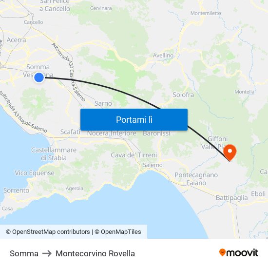 Somma to Montecorvino Rovella map