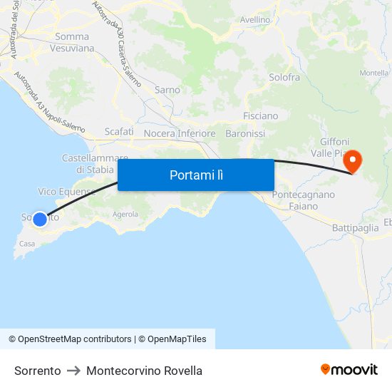 Sorrento to Montecorvino Rovella map