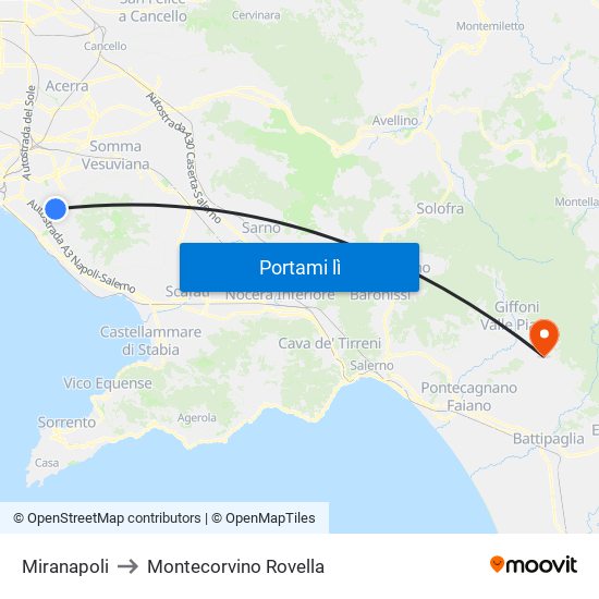 Miranapoli to Montecorvino Rovella map