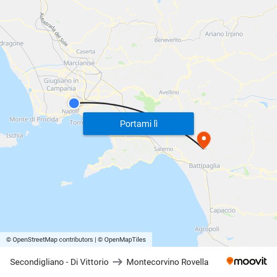 Secondigliano - Di Vittorio to Montecorvino Rovella map