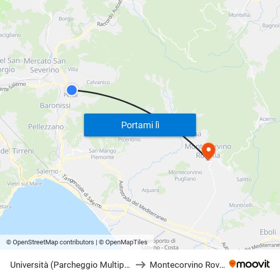 Università (Parcheggio Multipiano) to Montecorvino Rovella map