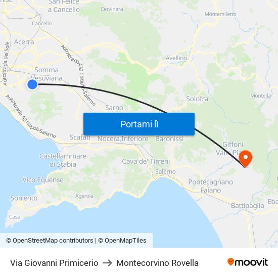 Via Giovanni Primicerio to Montecorvino Rovella map