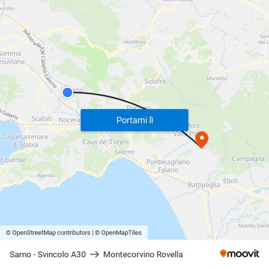 Sarno - Svincolo A30 to Montecorvino Rovella map