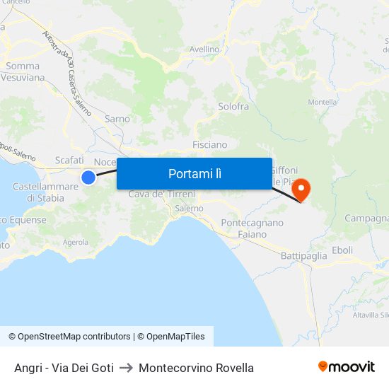 Angri - Via Dei Goti to Montecorvino Rovella map