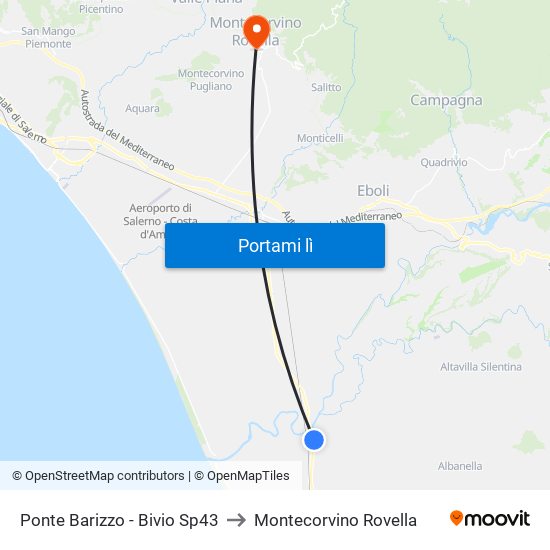 Ponte Barizzo - Bivio Sp43 to Montecorvino Rovella map