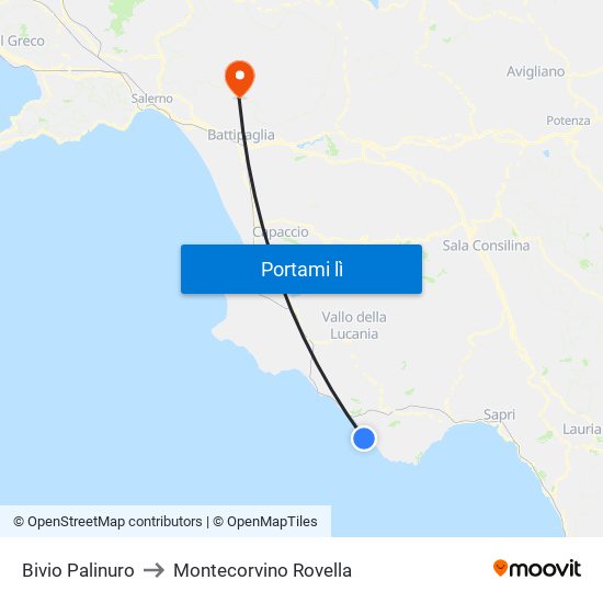 Bivio Palinuro to Montecorvino Rovella map