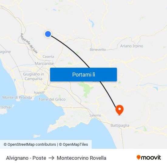 Alvignano - Poste to Montecorvino Rovella map