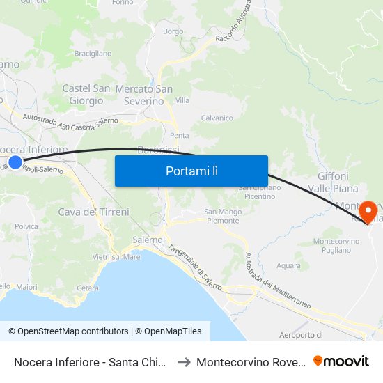 Nocera Inferiore - Santa Chiara to Montecorvino Rovella map