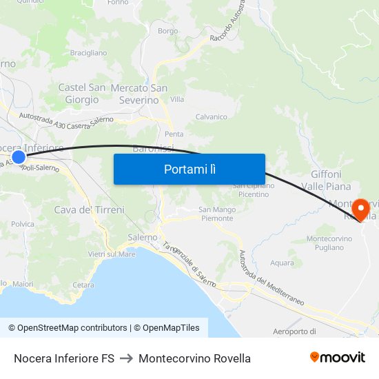 Nocera Inferiore FS to Montecorvino Rovella map