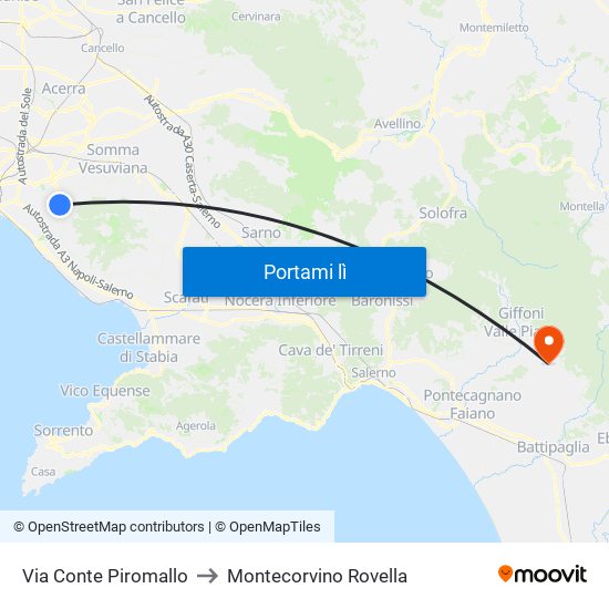 Via Conte Piromallo to Montecorvino Rovella map