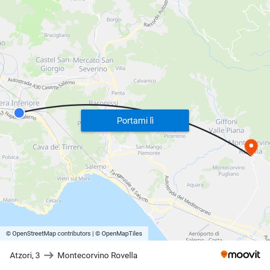 Atzori, 3 to Montecorvino Rovella map