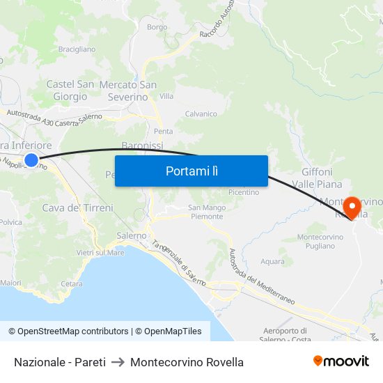 Nazionale - Pareti to Montecorvino Rovella map