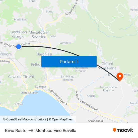 Bivio Rosto to Montecorvino Rovella map