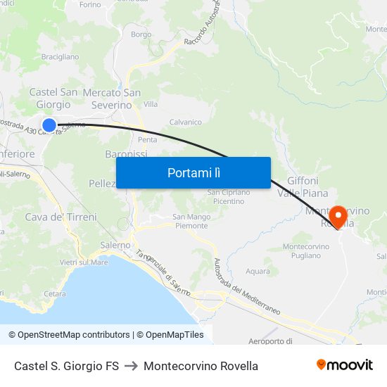 Castel S. Giorgio FS to Montecorvino Rovella map