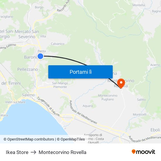 Ikea Store to Montecorvino Rovella map