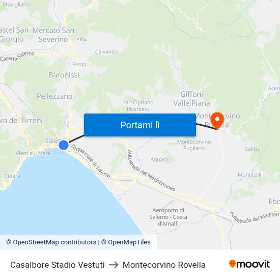 Casalbore Stadio Vestuti to Montecorvino Rovella map