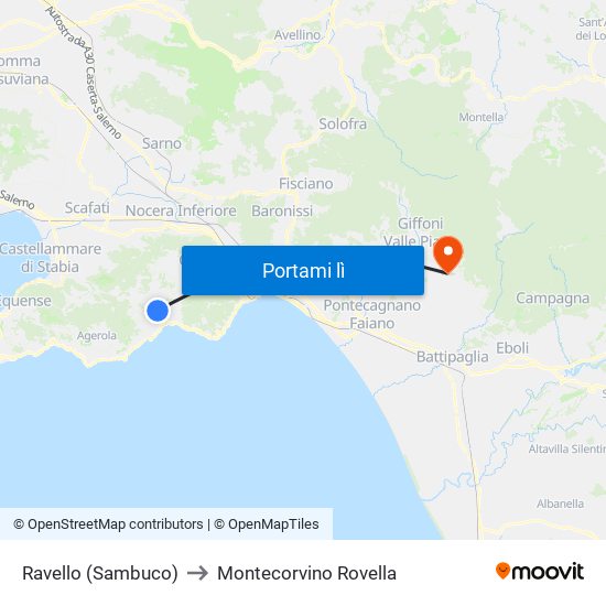 Ravello (Sambuco) to Montecorvino Rovella map