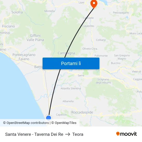Santa Venere - Taverna Dei Re to Teora map
