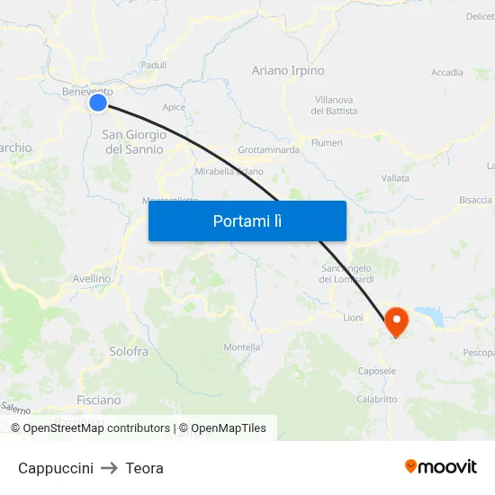 Cappuccini to Teora map