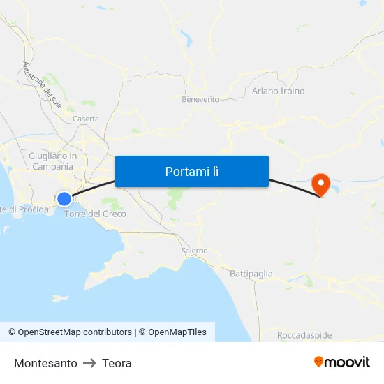 Montesanto to Teora map